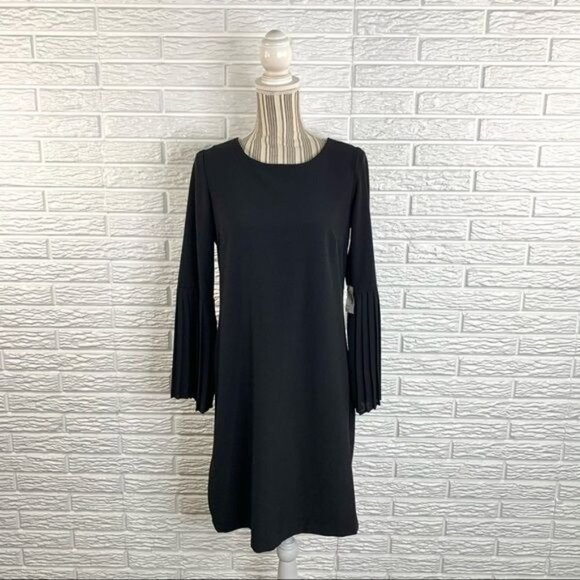 NY Collection Black Pleated Bell Sleeve Dress - Picture 1 of 6